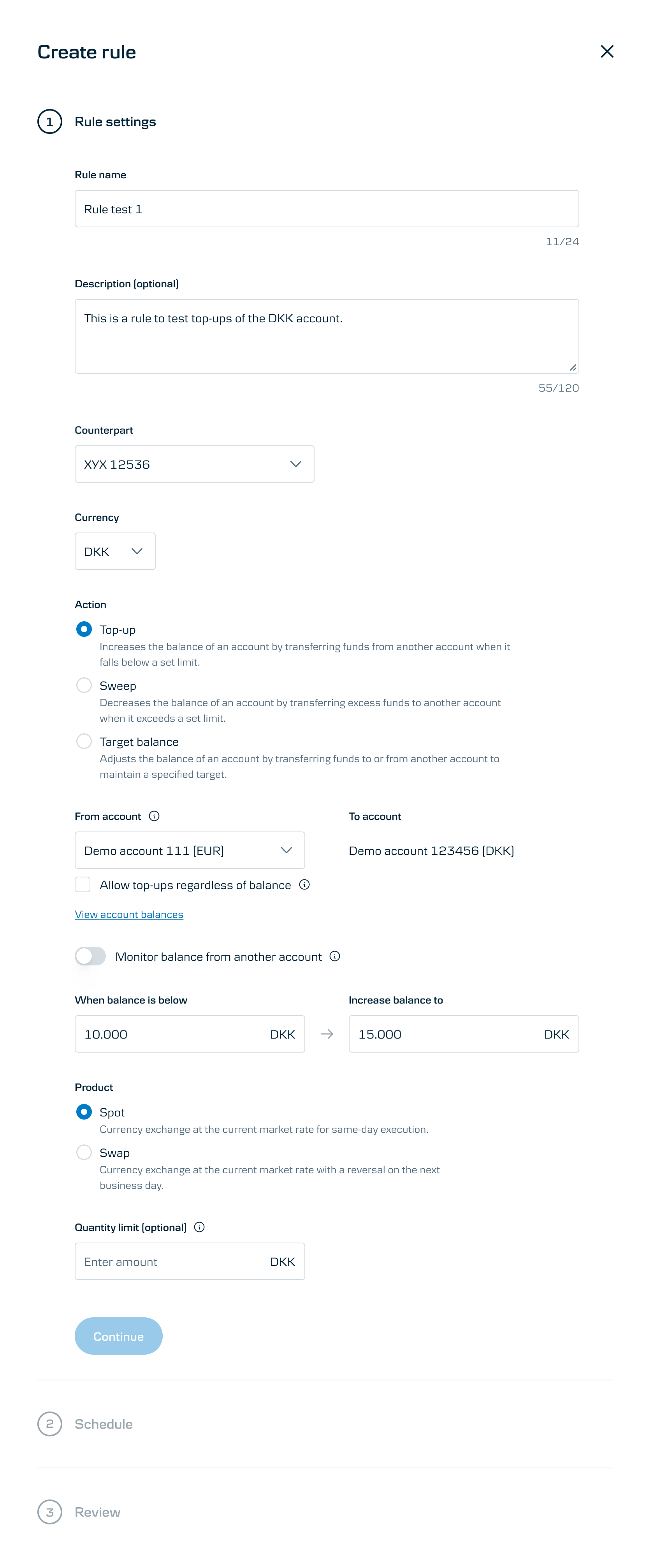 Create Rule — Rule Settings